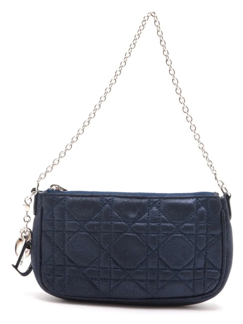 DIOR Metallic Navy Blue Mini Cannage Purse Silver tone Chain Strap Lady Dior - Picture 3 of 16